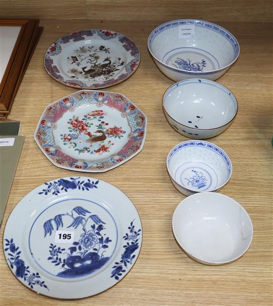 A group of Chinese blue and white bowls and plates